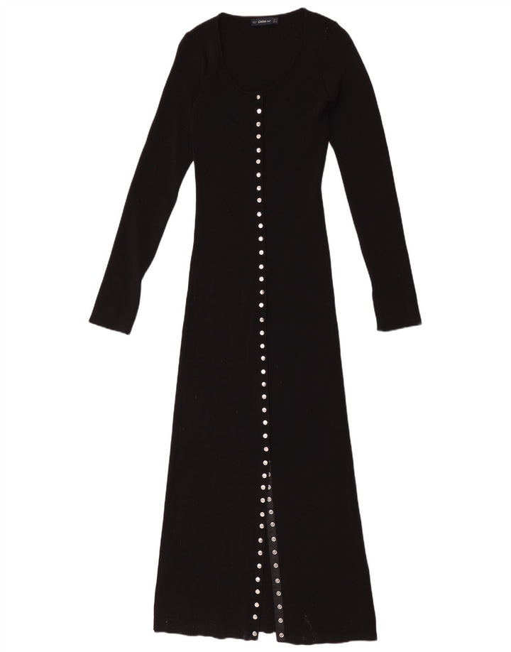 Zara Womens Long Sleeve Maxi Dress UK 12 Medium Black