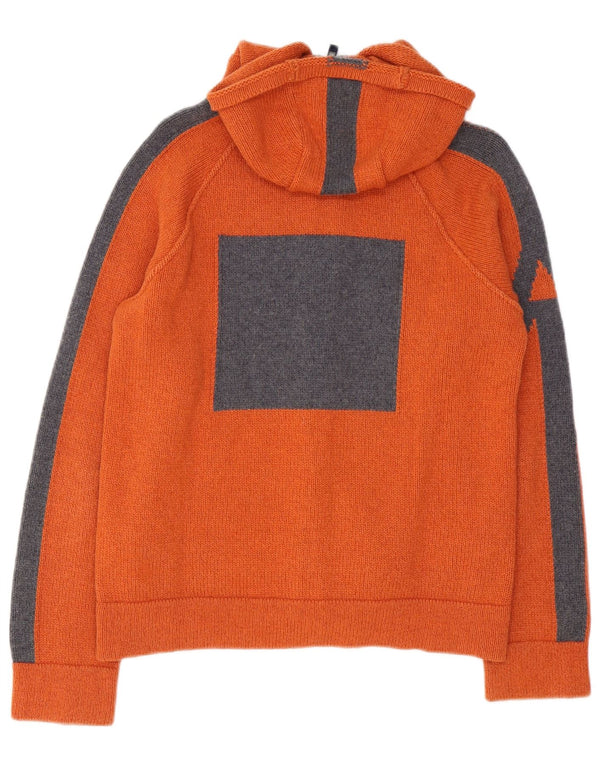 Armani Jeans Mens Hooded Cardigan Sweater Medium Orange Colourblock Wool