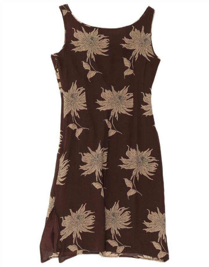 SPORTMAX Womens Sleeveless Sheath Dress UK 6 XS Brown Floral Silk