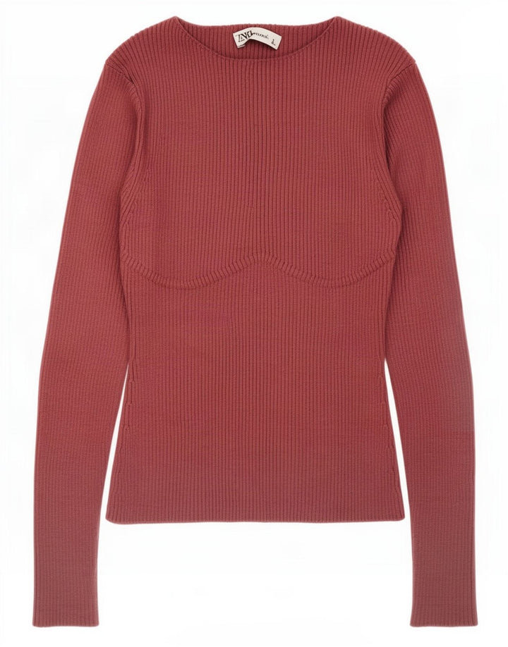 Zara Womens Top Long Sleeve UK 12 Medium Pink