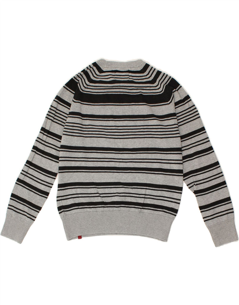 JACK & JONES Mens Boat Neck Jumper Sweater Small Grey Striped Cotton | Vintage Jack & Jones | Thrift | Second-Hand Jack & Jones | Used Clothing | Messina Hembry 