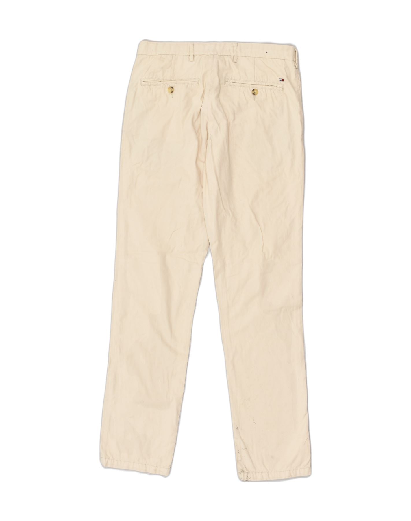 TOMMY HILFIGER Mens Straight Casual Trousers W32 L34 Off White Cotton, Vintage & Second-Hand Clothing Online