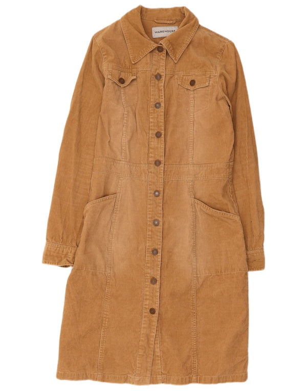 Warehouse Womens Corduroy Shirt Dress UK 12 Medium Beige