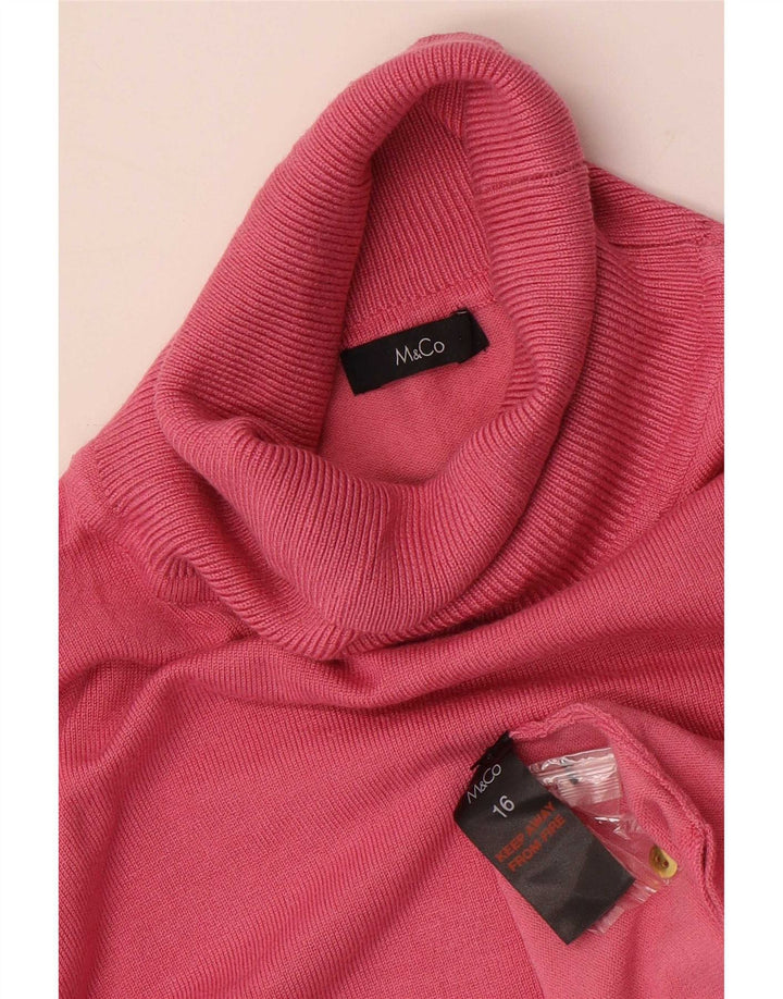 M&Co Womens Roll Neck Jumper Sweater UK 16 Large Pink Viscose