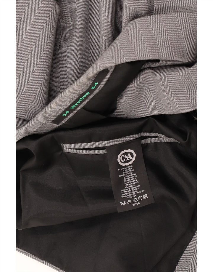 C & A Mens Double Breasted Blazer Jacket IT 54 2XL Grey Polyester
