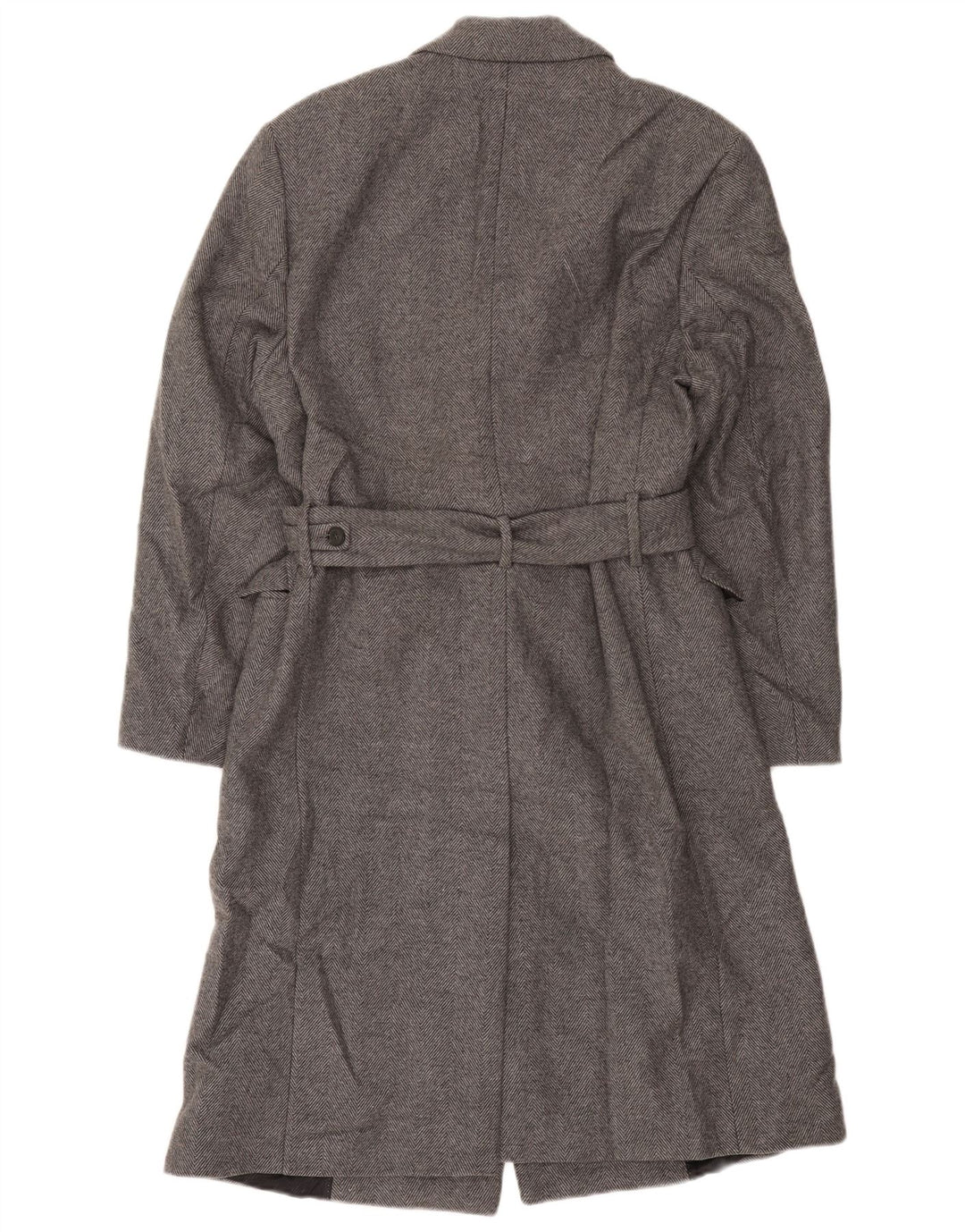 Zara Mens Double Breasted Coat UK 38 Medium Grey Herringbone Wool