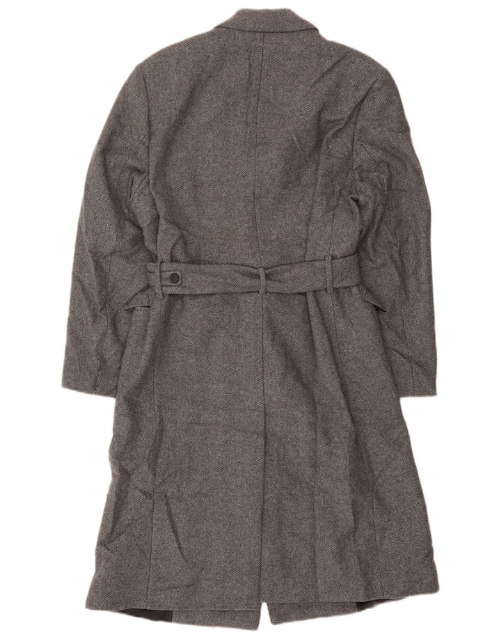 Zara Mens Double Breasted Coat UK 38 Medium Grey Herringbone Wool