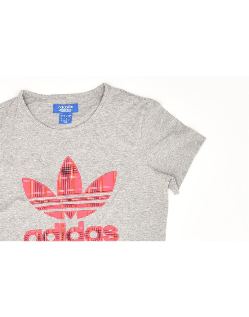 ADIDAS Womens Graphic T-Shirt Top UK 10 Small Grey Cotton | Vintage Adidas | Thrift | Second-Hand Adidas | Used Clothing | Messina Hembry 