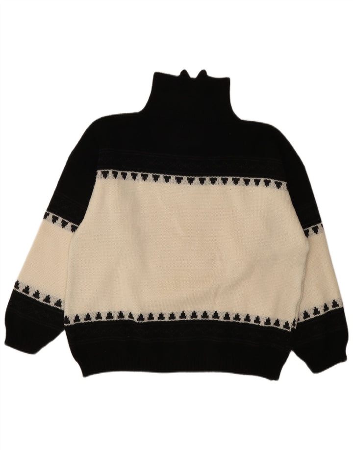 Vintage Mens Graphic Zip Neck Jumper Sweater Large Black Colourblock