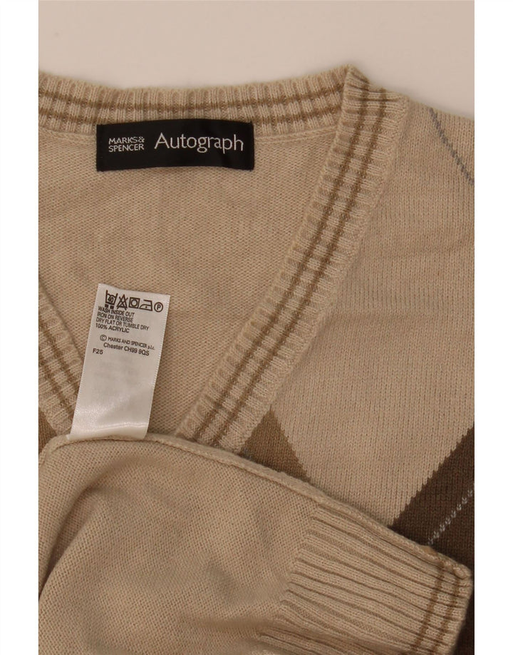 Marks & Spencer Mens Autograph Vest Tank Top Medium Beige Argyle/Diamond