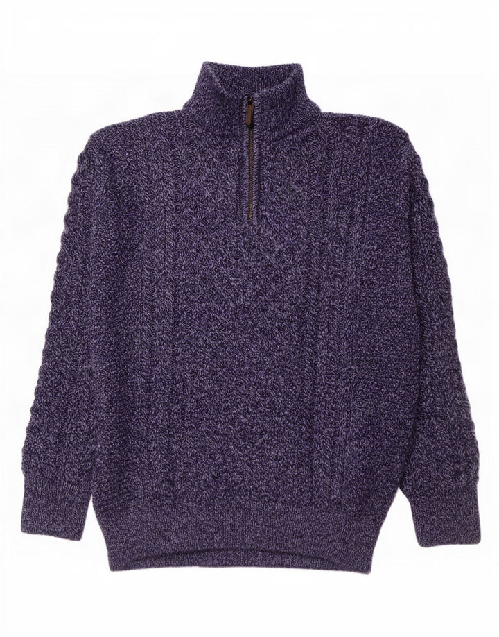 Original Aran CO. Mens Zip Neck Jumper Sweater Large Navy Blue Flecked