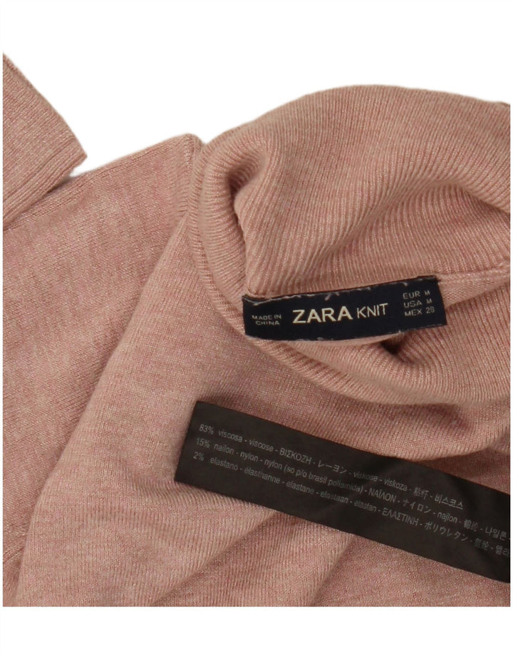 Zara Womens Roll Neck Jumper Sweater UK 14 Medium Pink Flecked Viscose