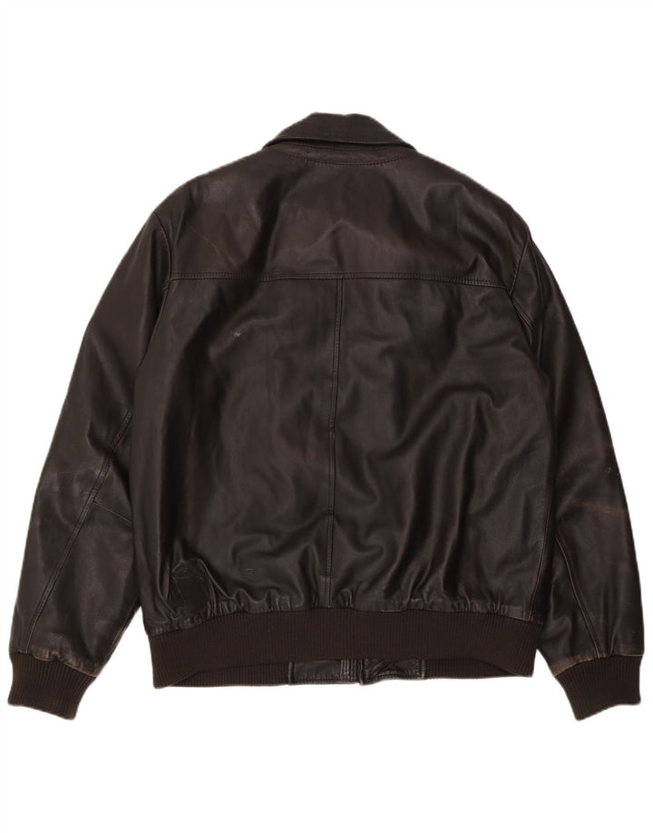 Geox Mens Bomber Leather Jacket UK 42 XL Black Leather