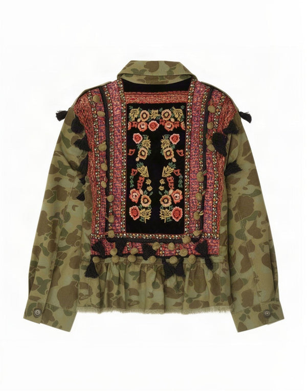 Zara Womens Graphic Military Jacket UK 10 Small Khaki Camouflage Cotton