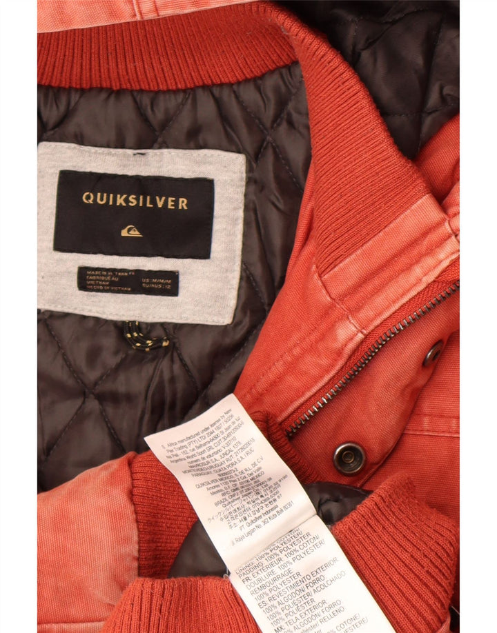 Quiksilver Womens Hooded Bomber Jacket UK 12 Medium Red Cotton