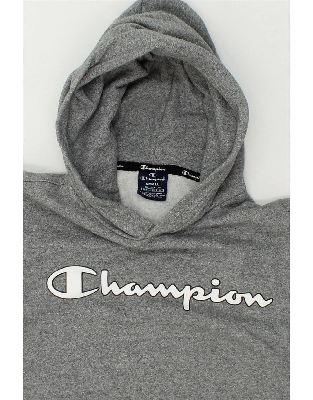 CHAMPION Mens Graphic Hoodie Jumper Small Grey Cotton Vintage Champion and Second-Hand Champion from Messina Hembry 