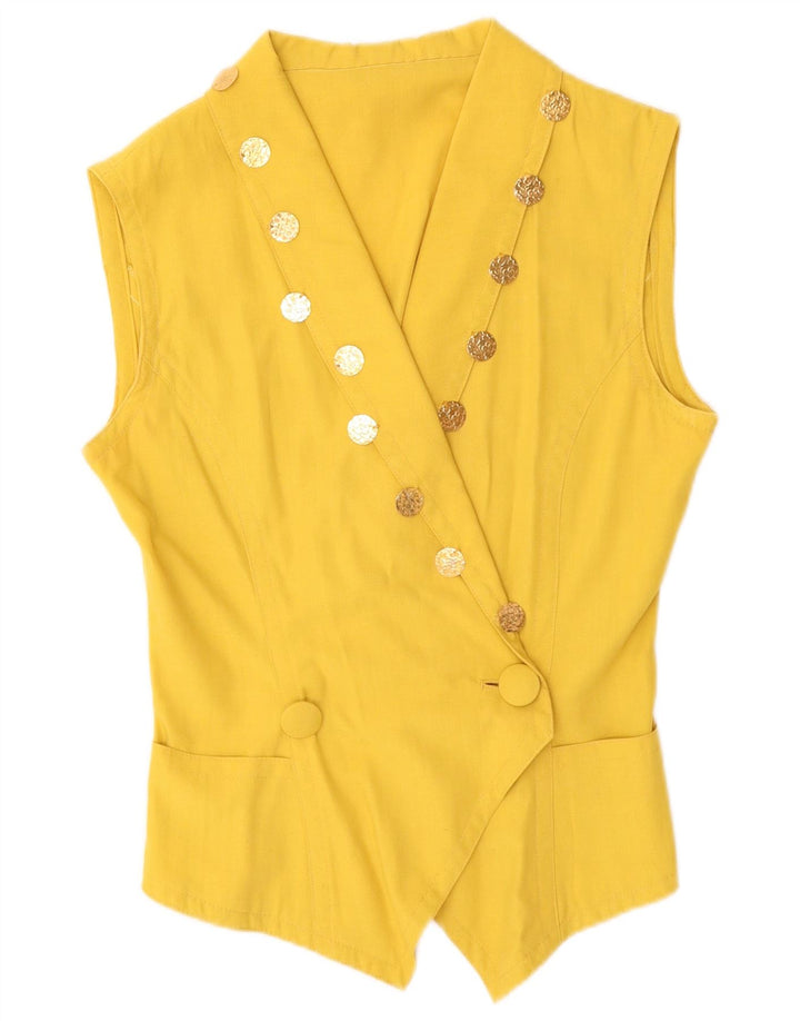 Vintage Womens Double Breasted Waistcoat UK 12 Medium Yellow