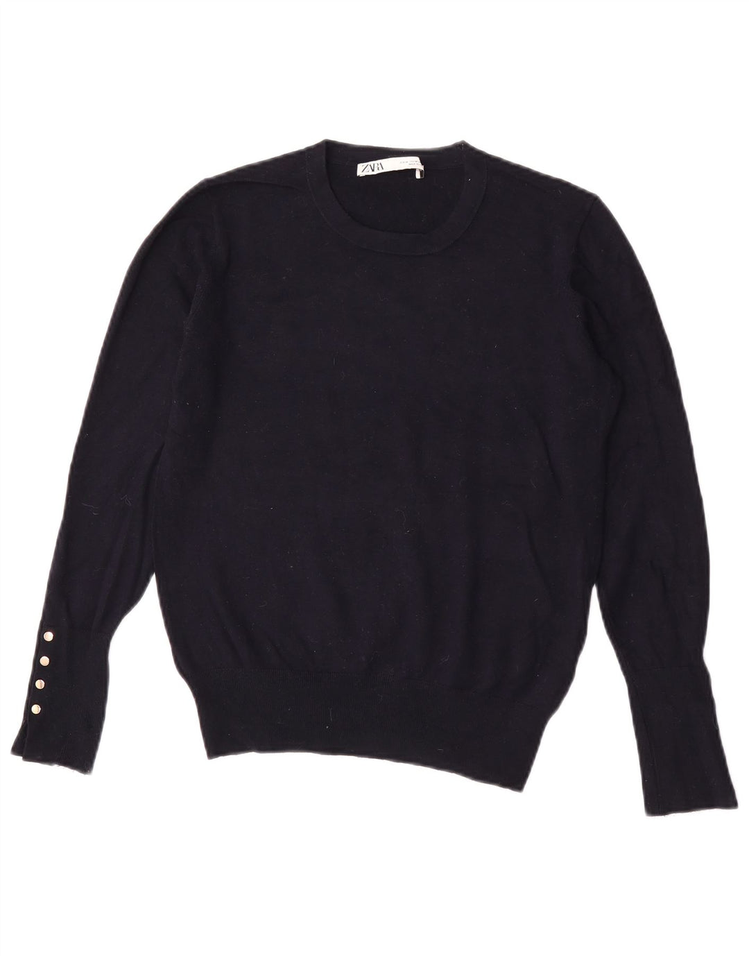 Zara Womens Crew Neck Jumper Sweater UK 12 Medium Navy Blue Viscose