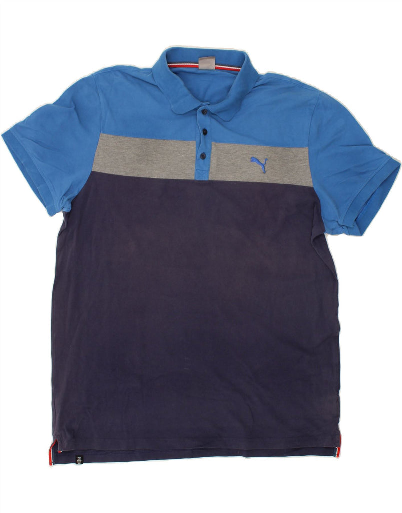 PUMA Mens Polo Shirt 2XL Navy Blue Colourblock Vintage Puma and Second-Hand Puma from Messina Hembry 