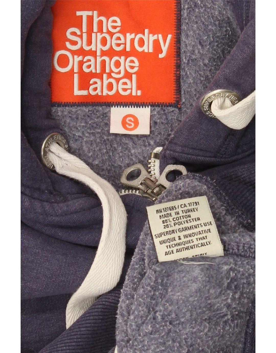 Superdry Mens Zip Hoodie Sweater Small Navy Blue Cotton