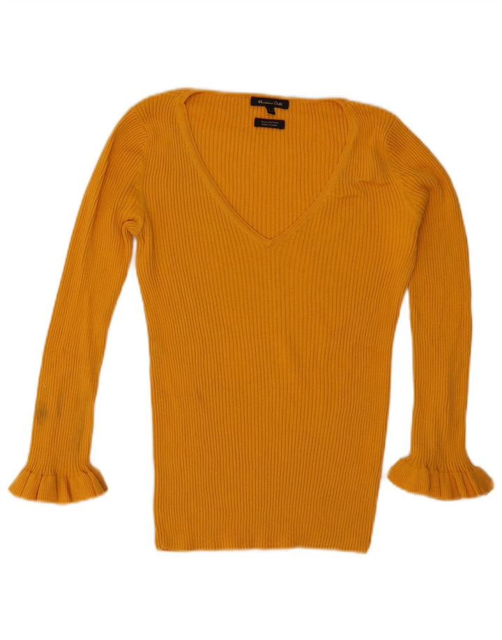 Massimo Dutti Womens 3/4 Sleeve Top Long Sleeve UK 10 Small Yellow Silk