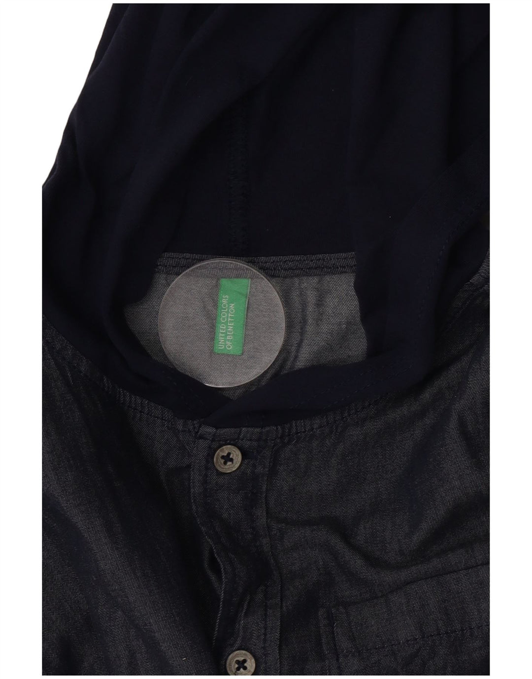 Benetton Mens Hooded Shirt Small Navy Blue Colourblock
