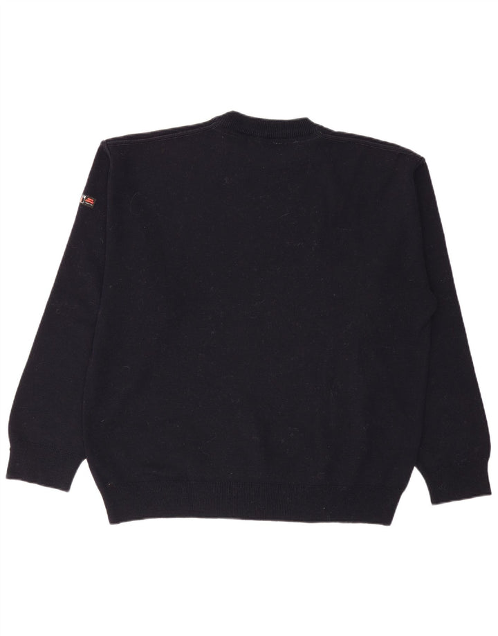 VINTAGE Mens Crew Neck Jumper Sweater Large Navy Blue Cotton