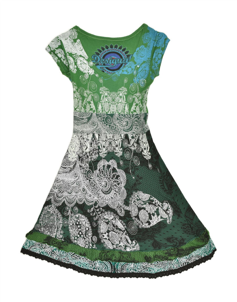 DESIGUAL Womens A-Line Dress UK 6 XS Green Floral Viscose | Vintage Desigual | Thrift | Second-Hand Desigual | Used Clothing | Messina Hembry 