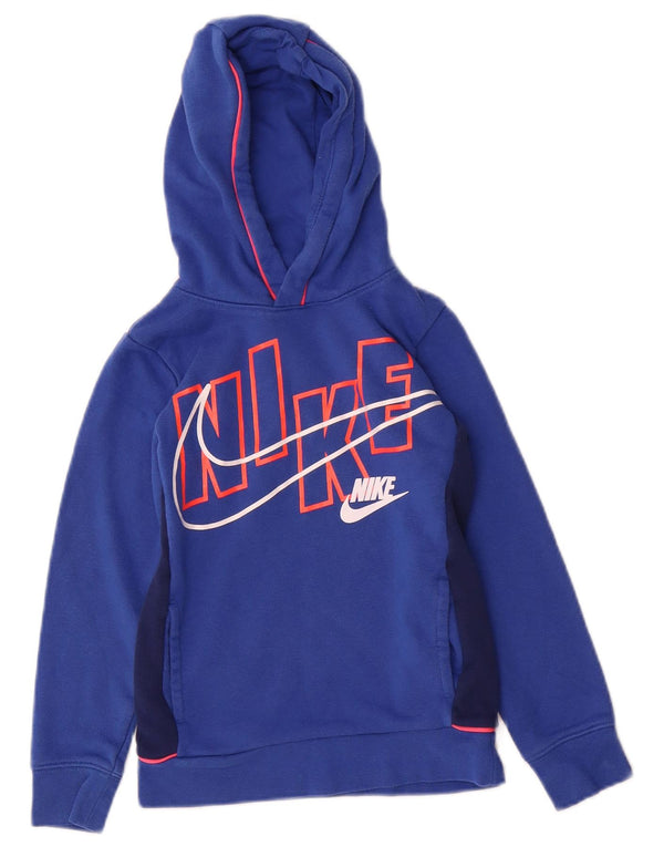 Nike Boys Graphic Hoodie Jumper 5-6 Years Medium Blue Colourblock Cotton