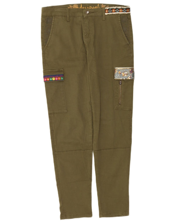 Desigual Womens Graphic Slim Cargo Trousers EU 40 Medium W30 L29 Khaki