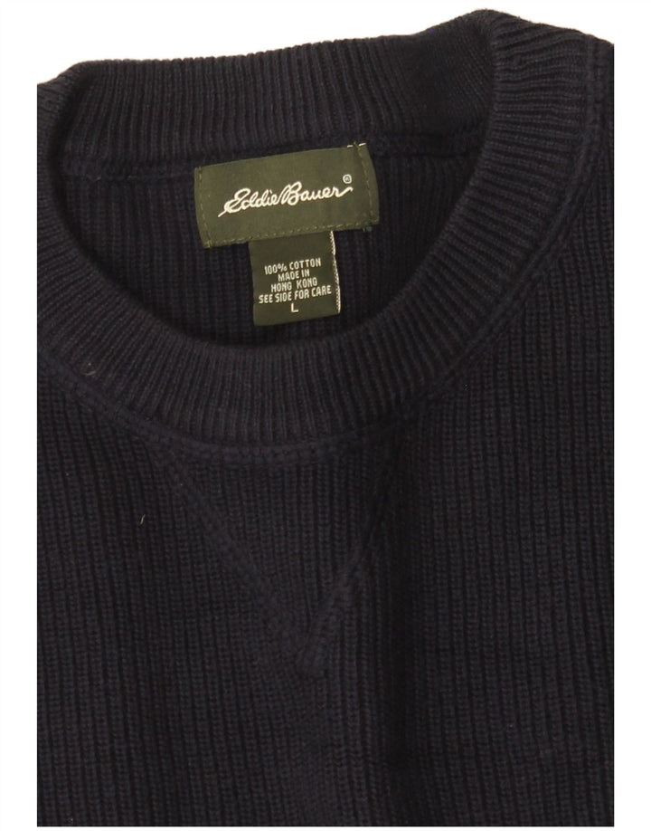 EDDIE BAUER Mens Crew Neck Jumper Sweater Large Navy Blue Cotton