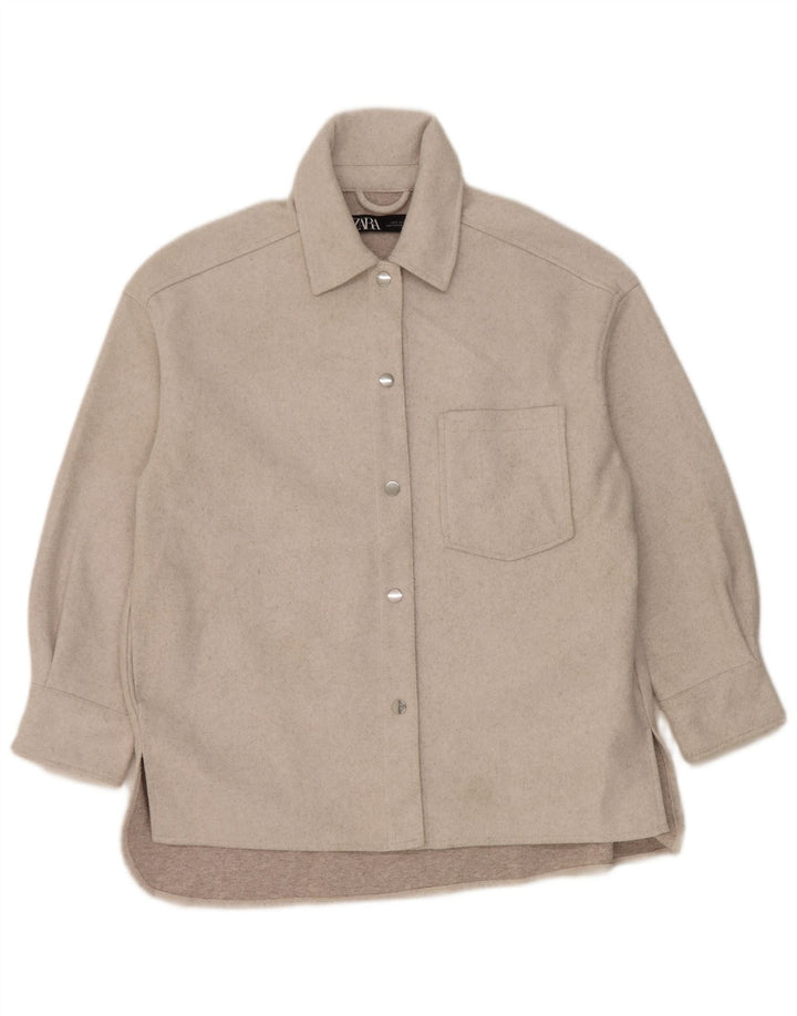 Zara Womens Oversized Flannel Shirt UK 10 Small Grey Polyester