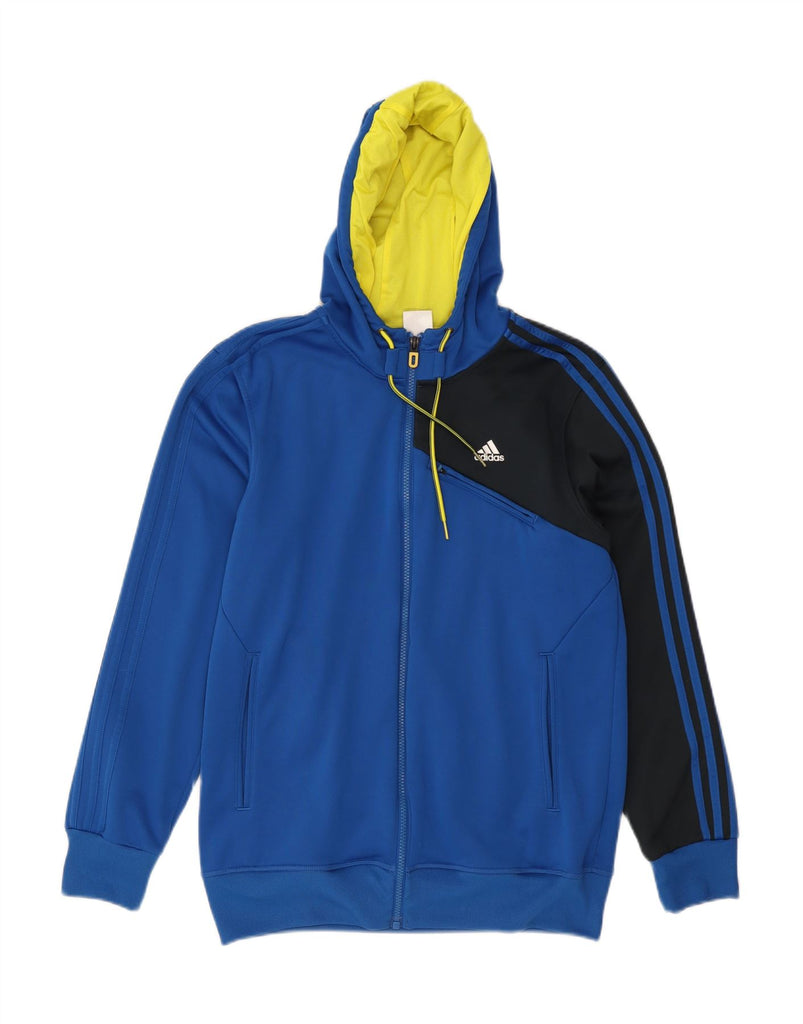 ADIDAS Mens Climawarm Zip Hoodie Sweater Medium Blue Colourblock Polyester Vintage Adidas and Second-Hand Adidas from Messina Hembry 
