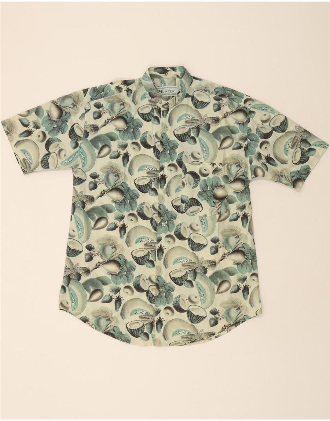 HUNTER Mens Graphic Short Sleeve Shirt Medium Green Polyester Vintage Hunter and Second-Hand Hunter from Messina Hembry 