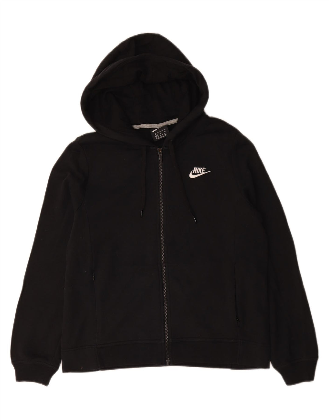 Nike Womens Zip Hoodie Sweater UK 14 Medium Black Cotton