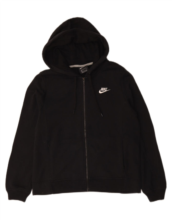 Nike Womens Zip Hoodie Sweater UK 14 Medium Black Cotton