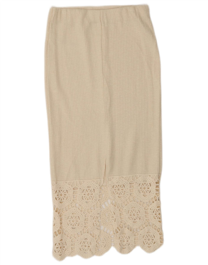 Zara Womens High Waist Midi Skirt Small W26 Off White Polyester