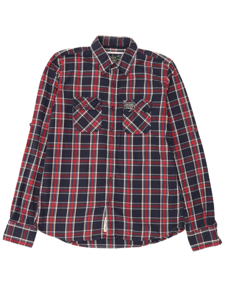 Superdry Mens Flannel Shirt 2XL Navy Blue Check Cotton