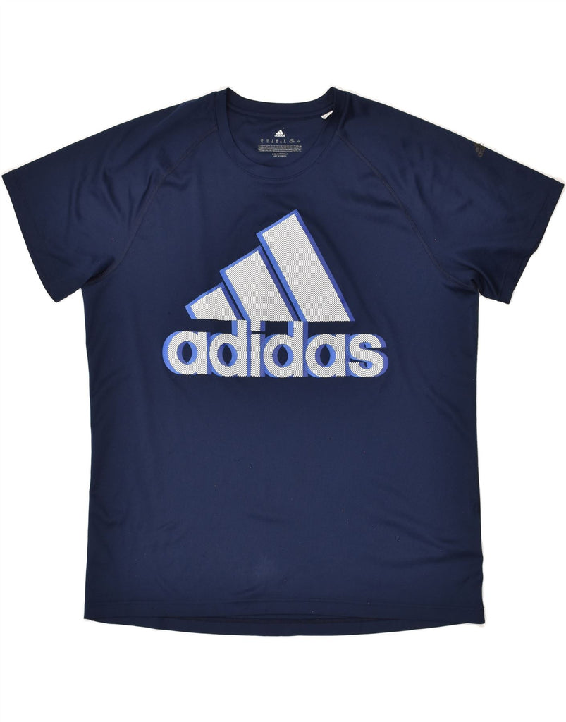 ADIDAS Mens Graphic T-Shirt Top XL Navy Blue Polyester | Vintage Adidas | Thrift | Second-Hand Adidas | Used Clothing | Messina Hembry 