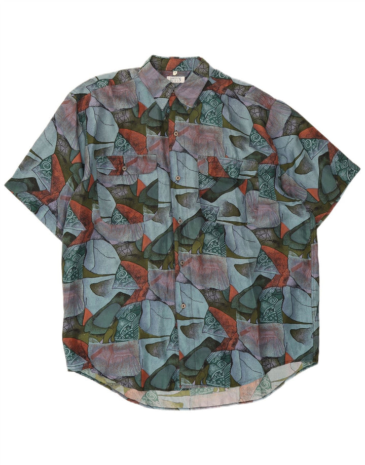 Vintage Mens Abstract Pattern Short Sleeve Shirt Medium Multicoloured Silk