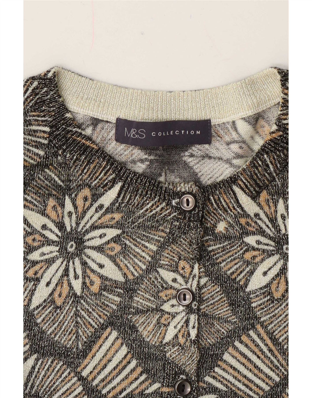Marks & Spencer Womens Cardigan Sweater UK 14 Medium Grey Floral Classic