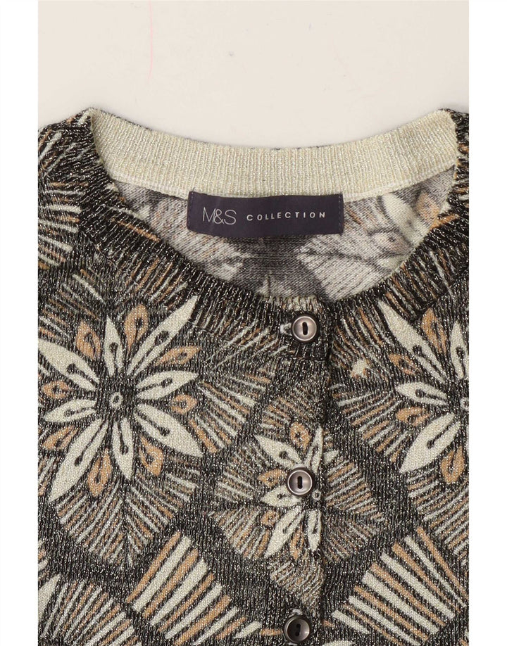 Marks & Spencer Womens Cardigan Sweater UK 14 Medium Grey Floral Classic