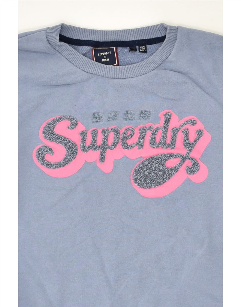 SUPERDRY Womens Graphic Sweatshirt Jumper UK 14 Large Blue Cotton | Vintage Superdry | Thrift | Second-Hand Superdry | Used Clothing | Messina Hembry 