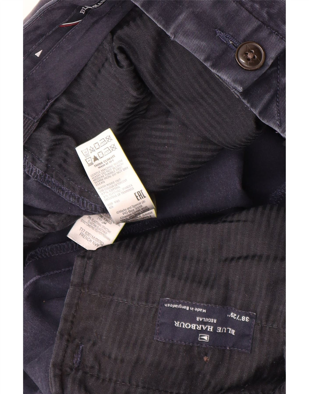 MARKS & SPENCER Mens Blue Harbour Chino Trousers W38 L27 Navy Blue