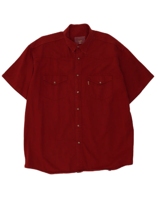 Vintage Mens Short Sleeve Denim Shirt XL Burgundy Cotton