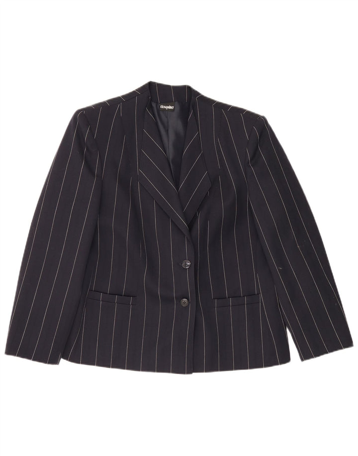 ELENA MIRO Womens 2 Button Blazer Jacket UK 18 XL Navy Blue Striped Wool