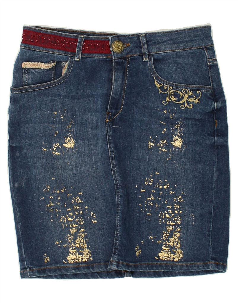 DESIGUAL Womens Graphic Denim Shorts W26 Small  Blue Paisley Cotton Vintage Desigual and Second-Hand Desigual from Messina Hembry 