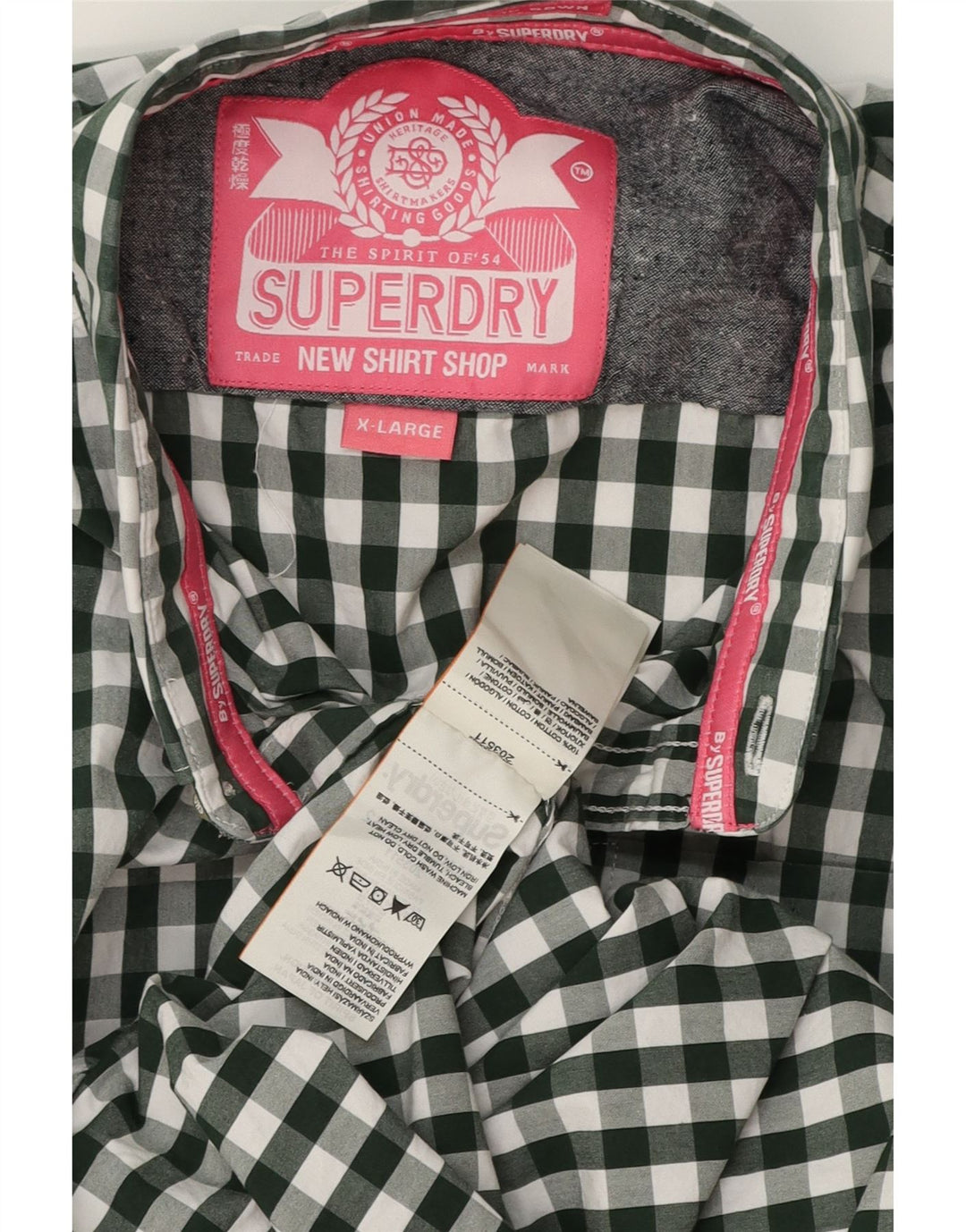 SUPERDRY Mens Shirt XL Green Gingham Cotton