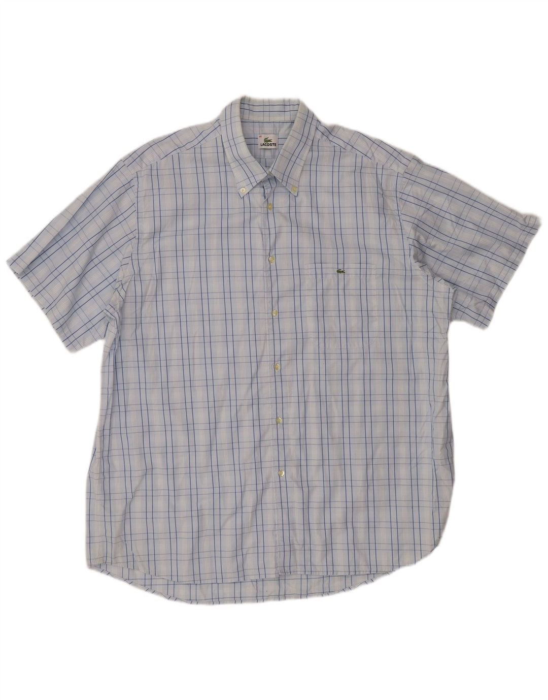 LACOSTE Mens Short Sleeve Shirt Size 46 2XL Blue Check Cotton