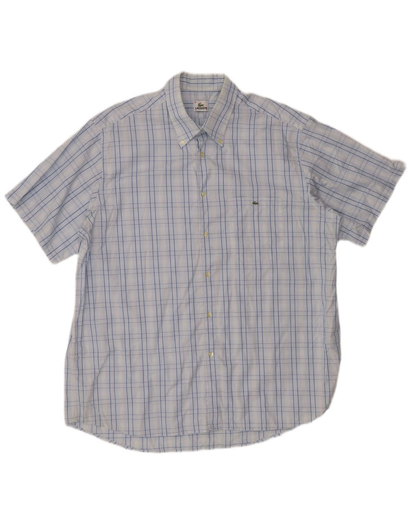 LACOSTE Mens Short Sleeve Shirt Size 46 2XL Blue Check Cotton